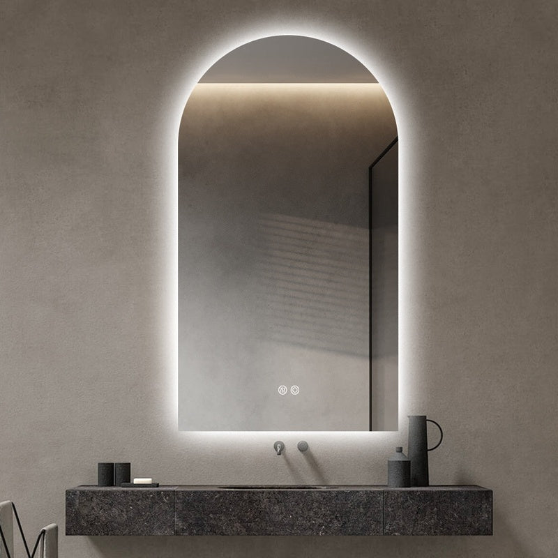 Arched Illuminated Mirror in Brushed Chrome