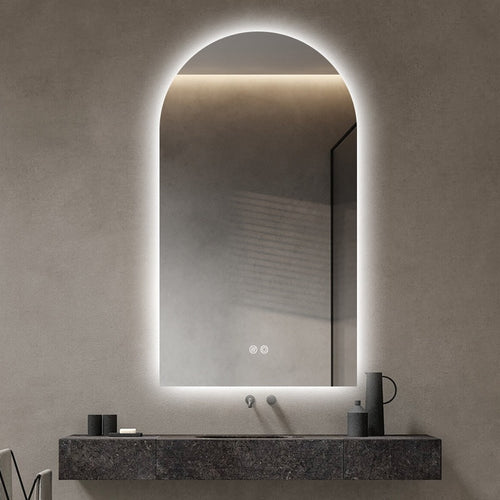 Arched Illuminated Mirror in Brushed Chrome