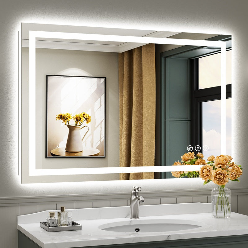 Backlit and Front Lit Illuminated Mirror in Brushed Chrome