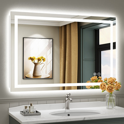 Backlit and Front Lit Illuminated Mirror in Brushed Chrome