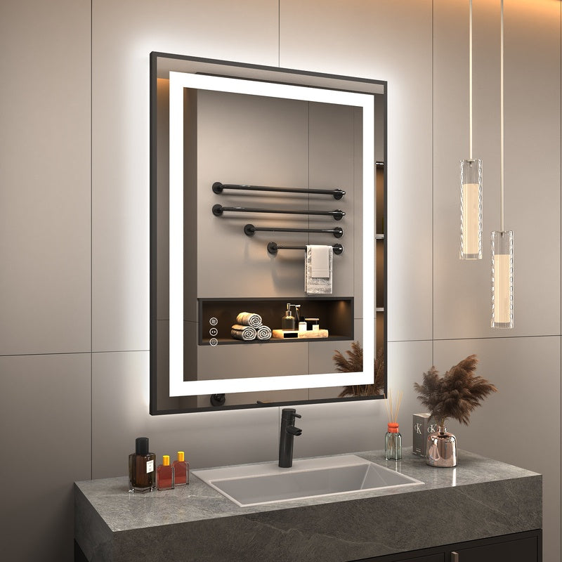 Backlit and Front Lit Illuminated Mirror in Matt Black