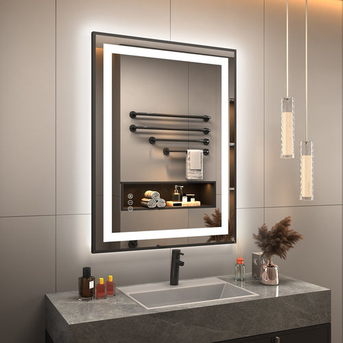 Backlit and Front Lit Illuminated Mirror in Matt Black