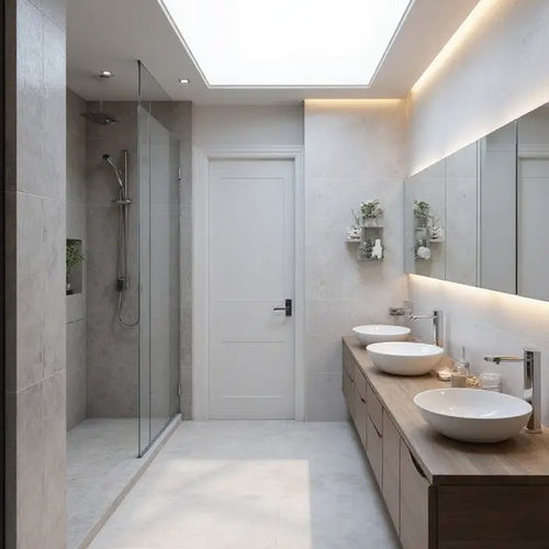 Bathroom Lighting Scheme for a High Ceiling in Matt White