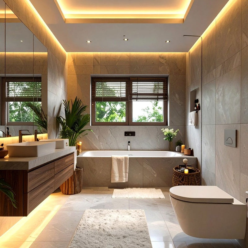 Bathroom Lighting Scheme with Cove Lighting in Polished Chrome