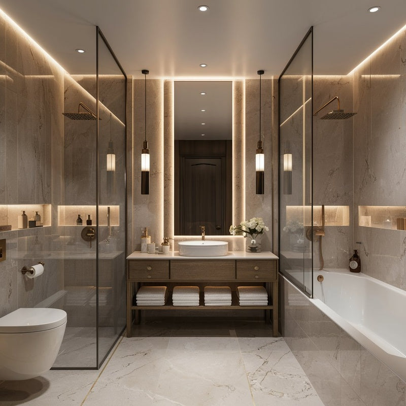 Bathroom Lighting Scheme with Layered Light in Matt White