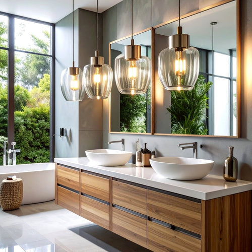 Bathroom Lighting Scheme with a Feature Pendant in Brushed Chrome