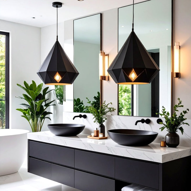 Bathroom Lighting Scheme with a Feature Pendant in Matt Black