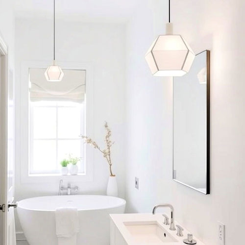 Bathroom Lighting Scheme with a Feature Pendant in Matt White