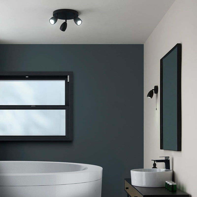 Care Home Bathroom Lighting Package in Matt Black