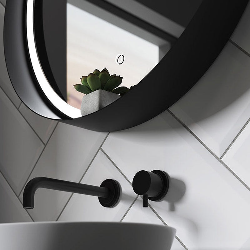 Circadian Bathroom System with a Dawn Simulating Mirror in Matt Black