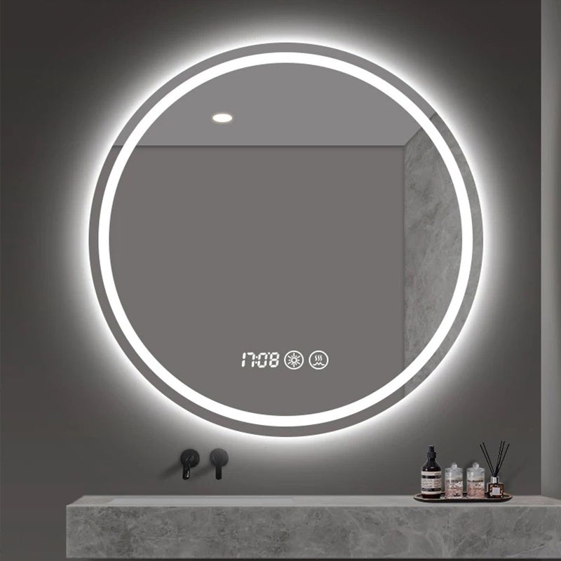 Circadian Bathroom System with a Dawn Simulating Mirror in Matt White