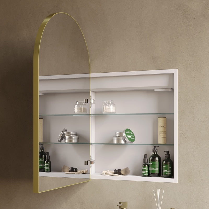 Demisting Mirror with a Shaver Socket in Brushed Brass