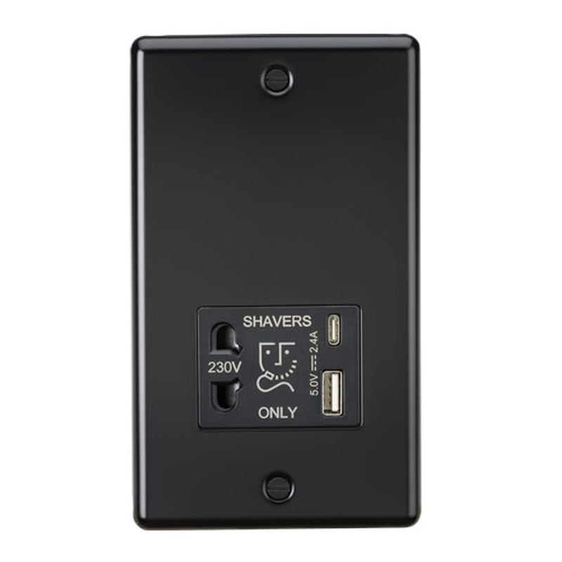 Dual Voltage Shaver Socket with USB C in Matt Black