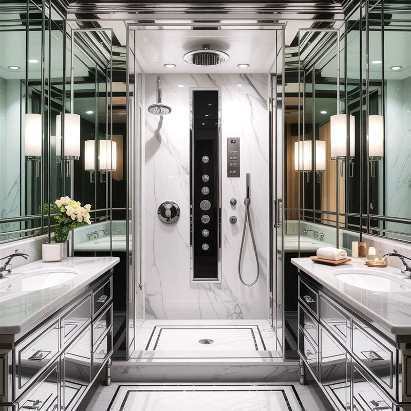 Family Bathroom Scheme with Dimming Throughout in Polished Chrome
