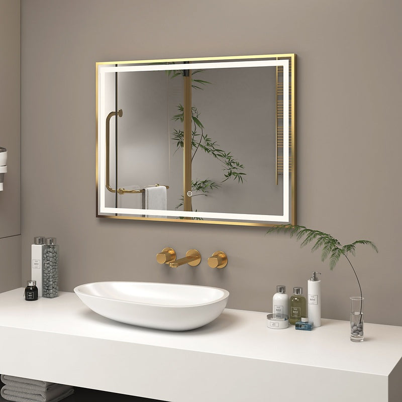 Full Height Demisting Mirror in Brushed Brass