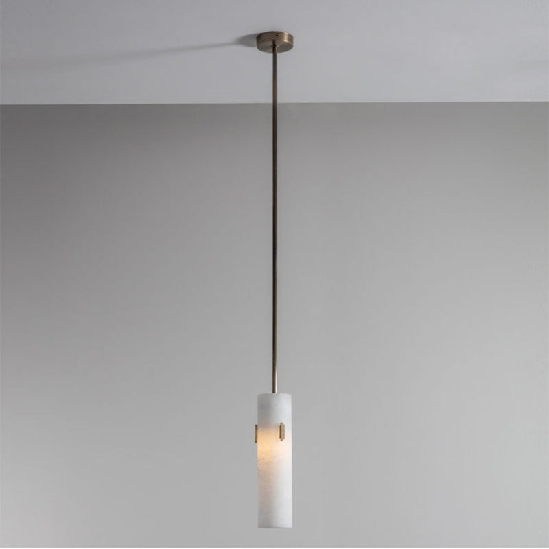 IP44 Rated Alabaster Pendant in Brushed Brass