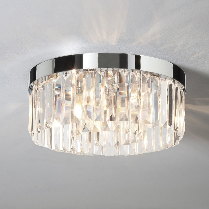 IP44 Rated Crystal Chandelier for a Bathroom in Brushed Chrome