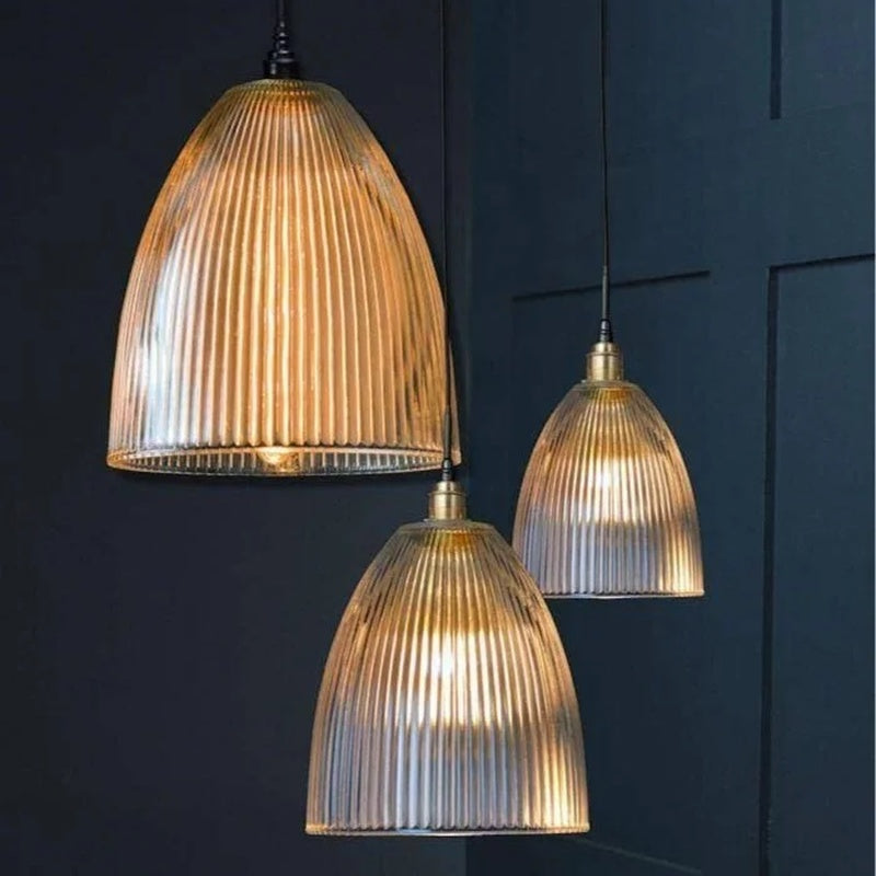 IP44 Rated Fluted Glass Pendant Trio in Brushed Chrome