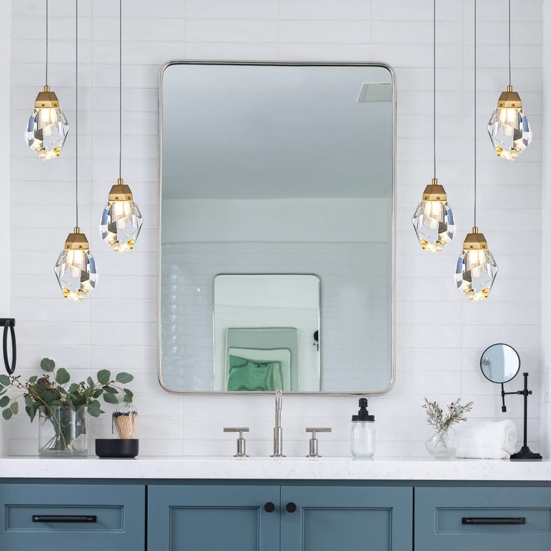 IP44 Rated Glass Pendant for Over a Bath in Brushed Stainless