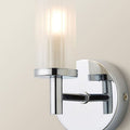 IP44 Wall Light with a Reeded Glass Cylinder in Brushed Chrome