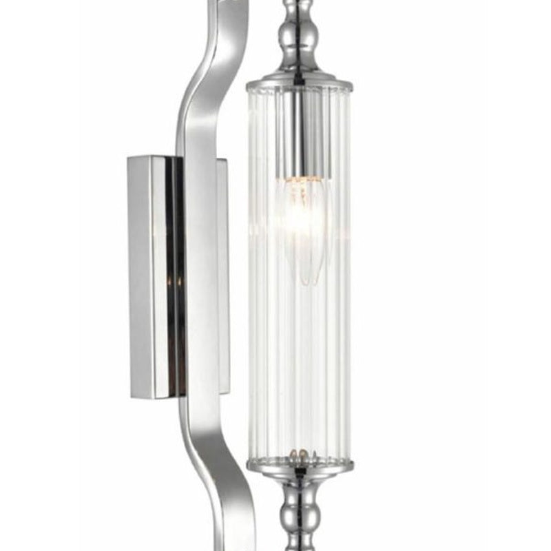 IP44 Wall Light with a Ribbed Glass in Brushed Chrome