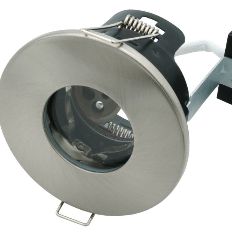 IP65 Fire Rated Downlight with a Wide Beam in Brushed Chrome
