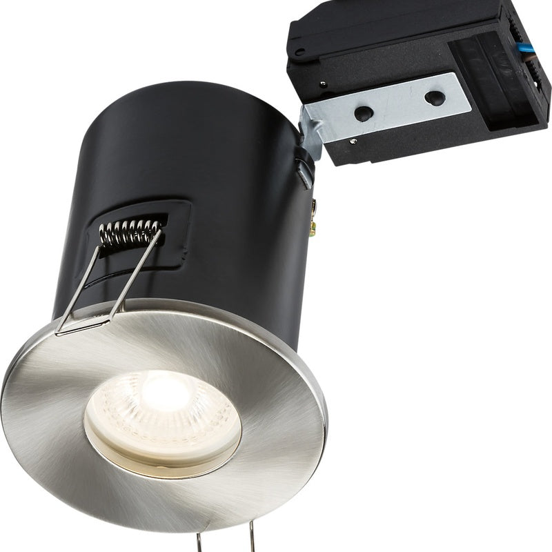 IP65 Fire Rated Downlight with an Anti Glare Baffle in Brushed Chrome