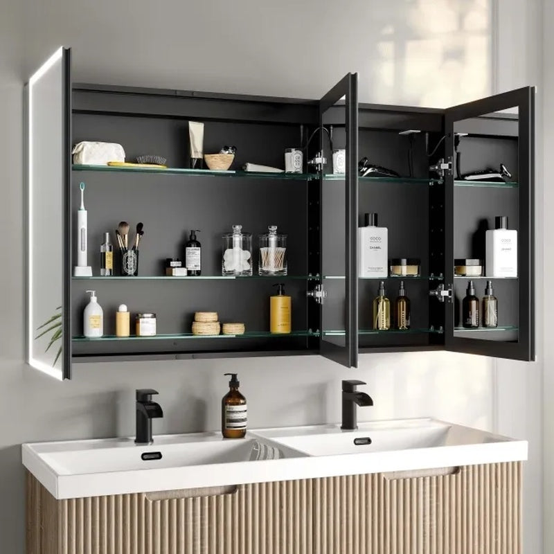 Illuminated Mirror Cabinet with Double Sided Mirrors in Matt Black