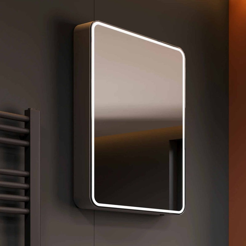 Illuminated Mirror Cabinet with Tunable Front Lighting in Brushed Chrome