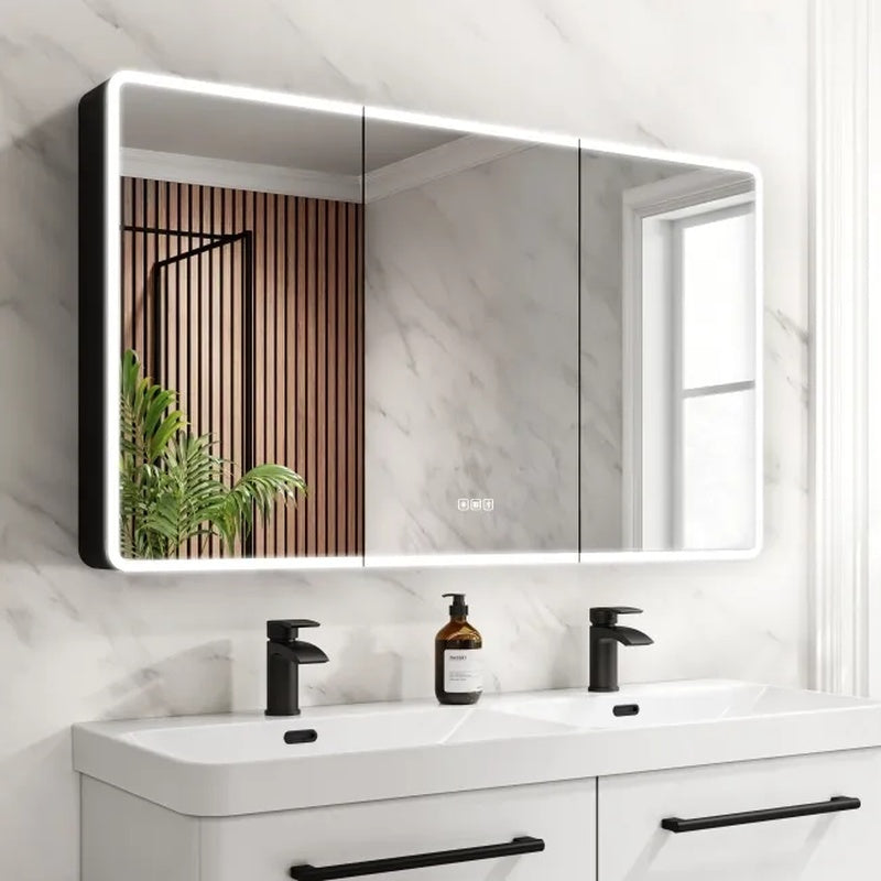 Illuminated Mirror Cabinet with Tunable Front Lighting in Matt Black