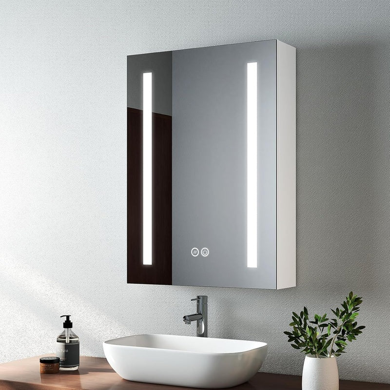 Illuminated Mirror Cabinet with a Charging Shelf in Brushed Chrome