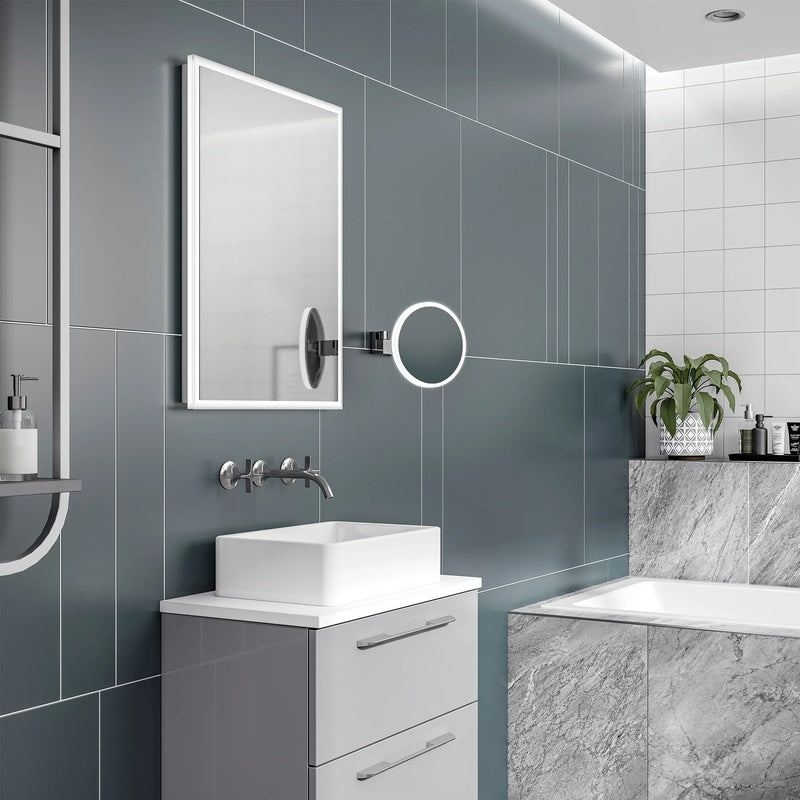 Illuminated Mirror Cabinet with a Magnifying Mirror in Brushed Chrome