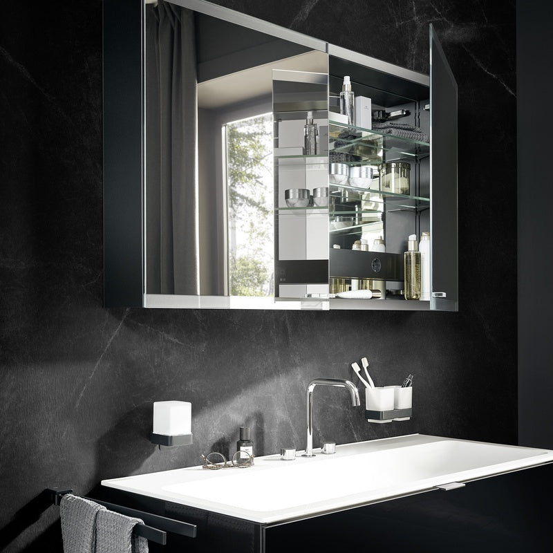 Illuminated Mirror Cabinet with a Magnifying Mirror in Matt Black