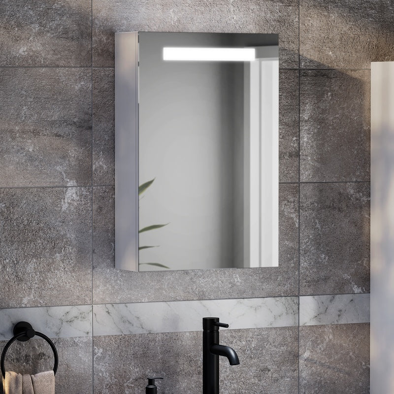 Illuminated Mirror Cabinet with a Motion Sensed Interior Light in Brushed Chrome