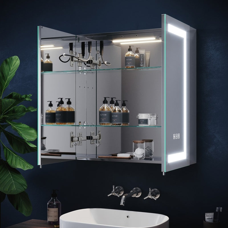Illuminated Mirror Cabinet with a Shaver Socket and USB C in Brushed Chrome