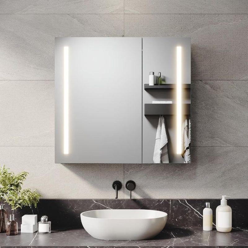 Illuminated Mirror Cabinet with a Shaver Socket in Brushed Chrome