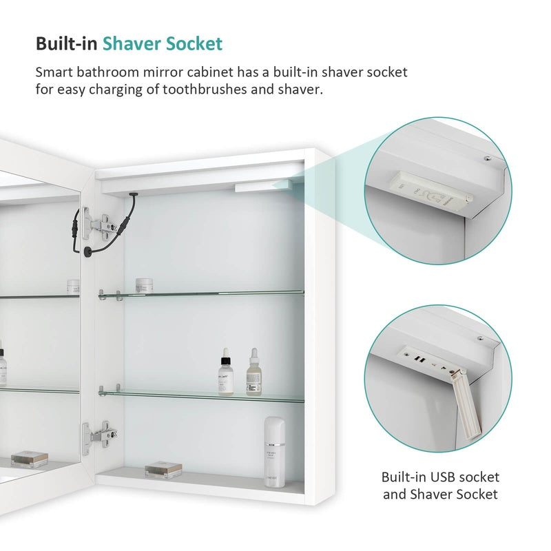 Illuminated Mirror Cabinet with a Shaver Socket in Matt White