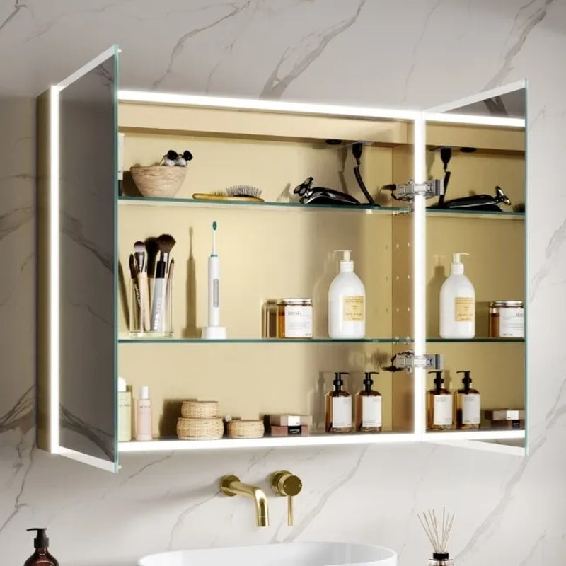Illuminated Mirror Cabinet with a Soft Close Frame in Brushed Chrome