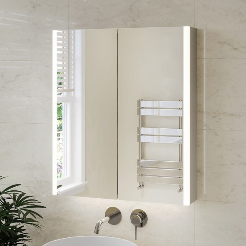 Illuminated Mirror with a Shaver Socket in Brushed Chrome