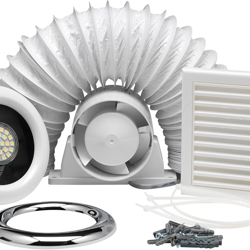 Inline Extractor Fan Kit with Two Lights in Matt White