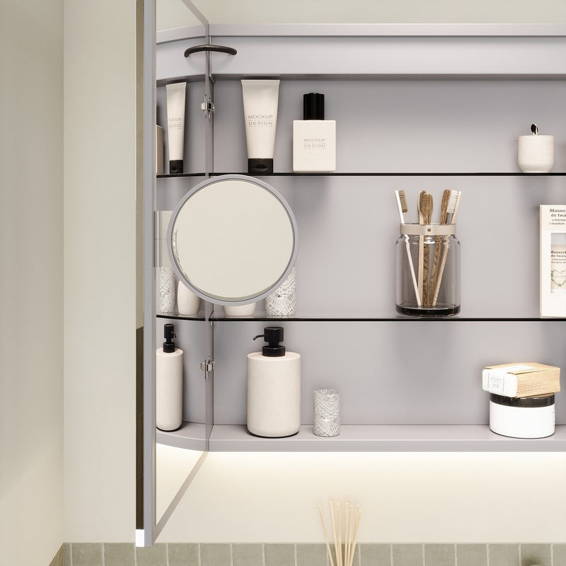 Installed Mirror Cabinet and Lighting Package in Brushed Chrome