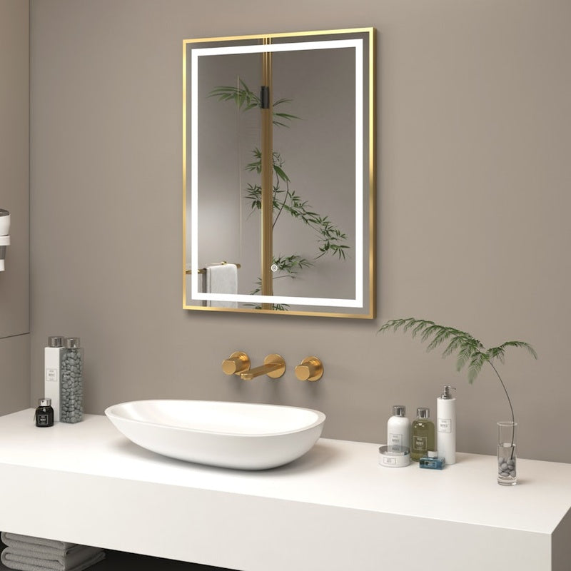 Landscape Demisting Mirror for Two Basins in Brushed Brass