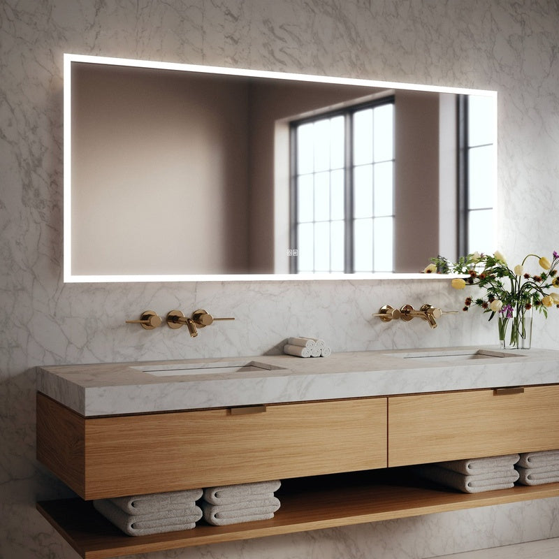 Landscape Demisting Mirror for Two Basins in Brushed Chrome