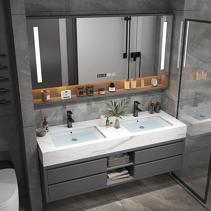Landscape Demisting Mirror for Two Basins in Matt Black