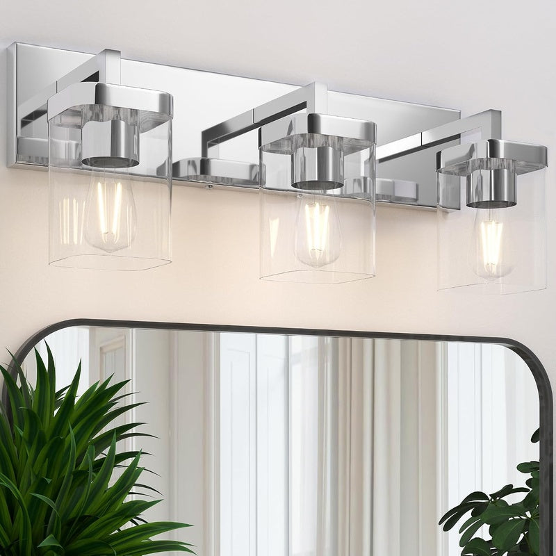 Mirror and Light Kit for a Cloakroom in Brushed Chrome