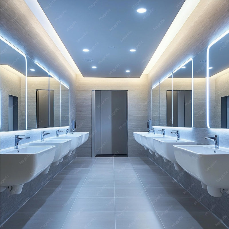 Office Washroom Lighting Package with Presence Detection in Matt White