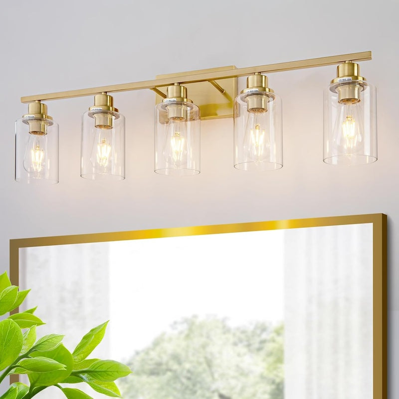 Over Mirror Light with a Shaver Socket in Brushed Brass