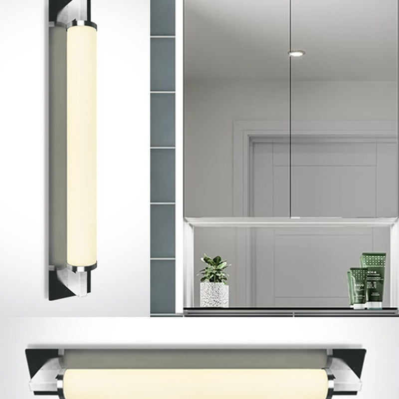 Over Mirror Light with an Opal Glass on a Brass Bar in Brushed Chrome