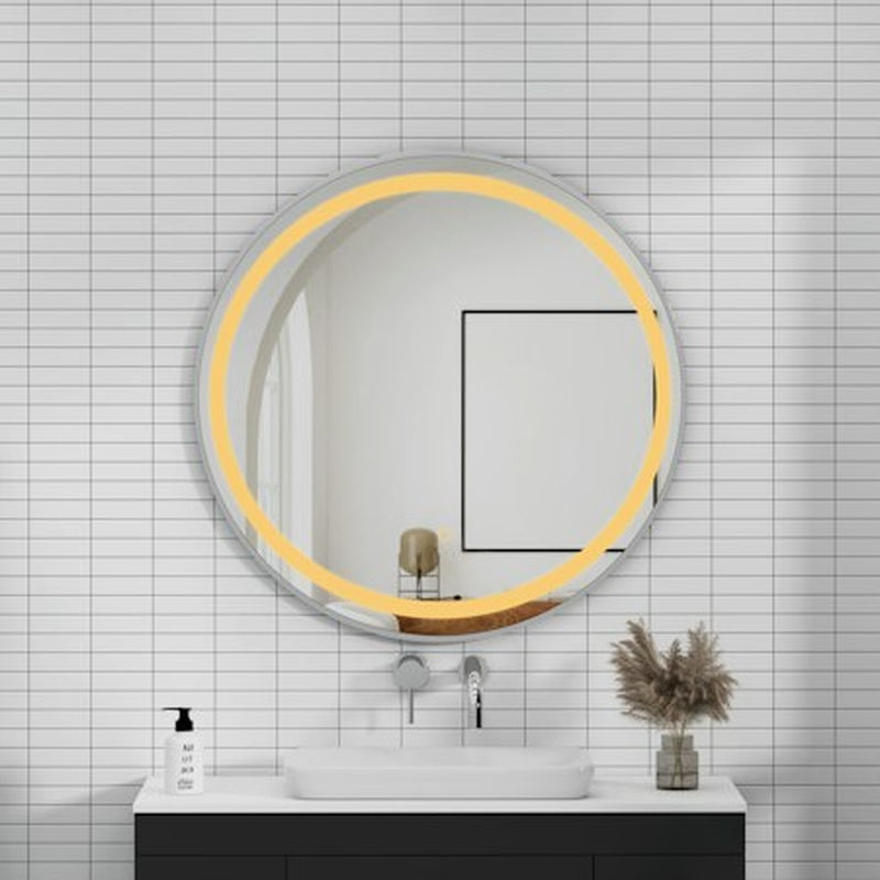 Round Front Lit Demisting Mirror in Brushed Chrome