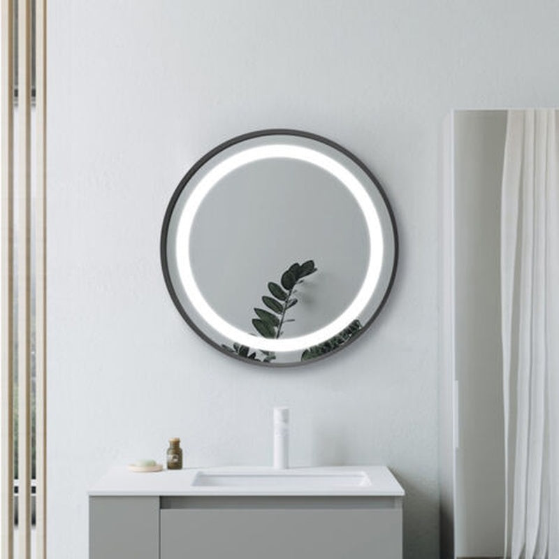 Round Front Lit Demisting Mirror in Matt Black